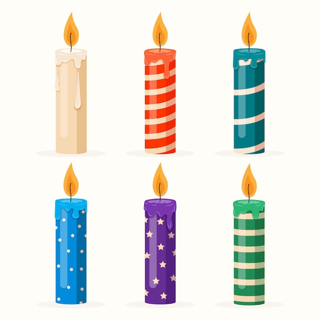 Vettore gratuito set di candele di natale illustrazione design piatto