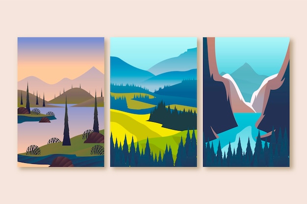 Flat design illustration different landscape set