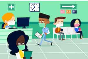 Free vector flat design illustration hospital reception scene