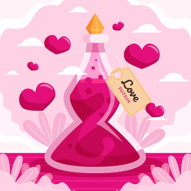 Flat design illustration love potion bottle