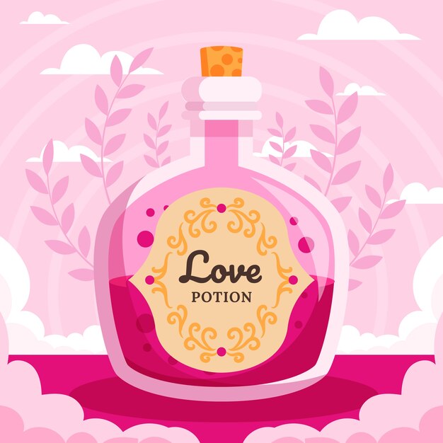 Flat design illustration love potion with leaves