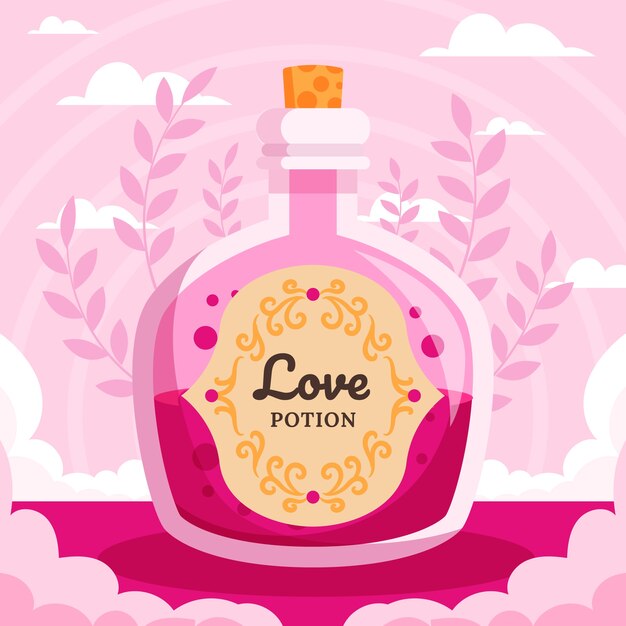 flat design illustration love potion with leaves
