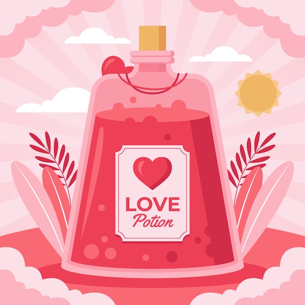 Vettore gratuito design piatto illustrazione pozione d'amore con il sole