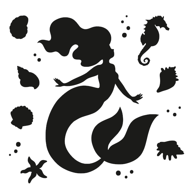 Free Vector flat design illustration of mermaid silhouette