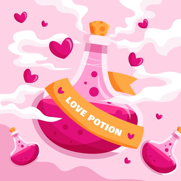 Flat design illustration pink love potion bottle