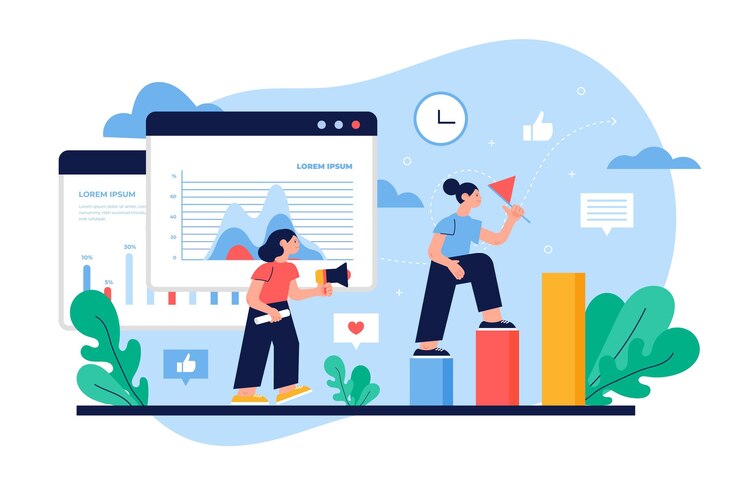 무료 Vector 평면 디자인 일러스트 주식 시장 분석
