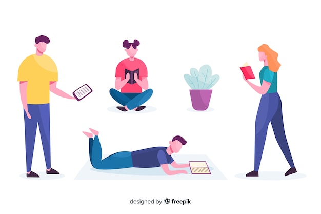 Flat design illustration of teenagers reading