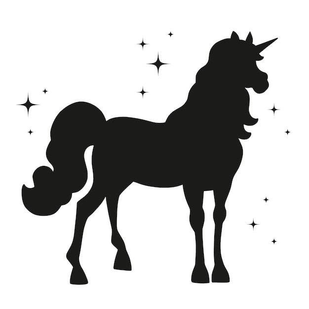 Illustrazione di design piatto della silhouette di unicorno