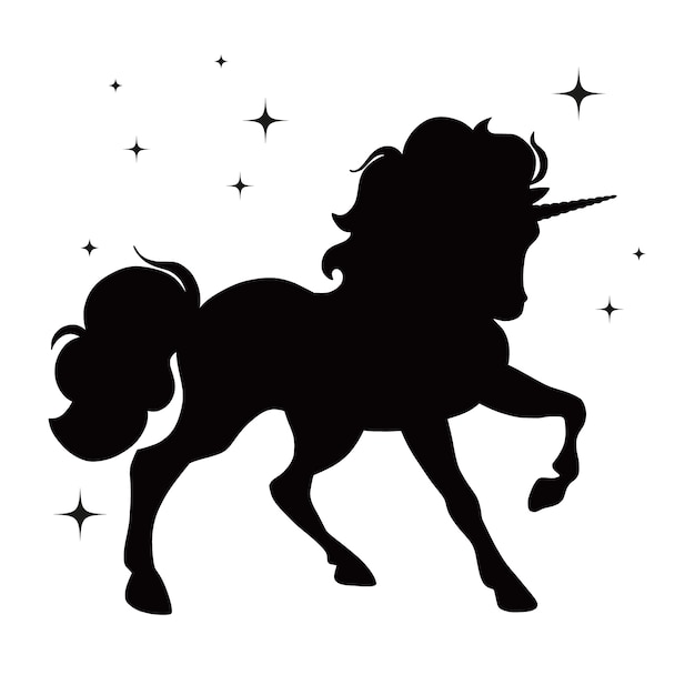 Illustrazione di design piatto della silhouette di unicorno