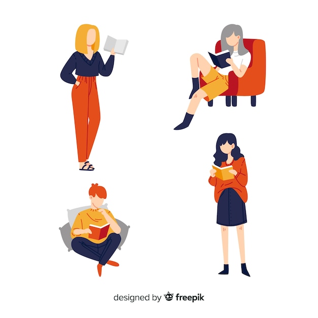 Flat design illustration of women reading