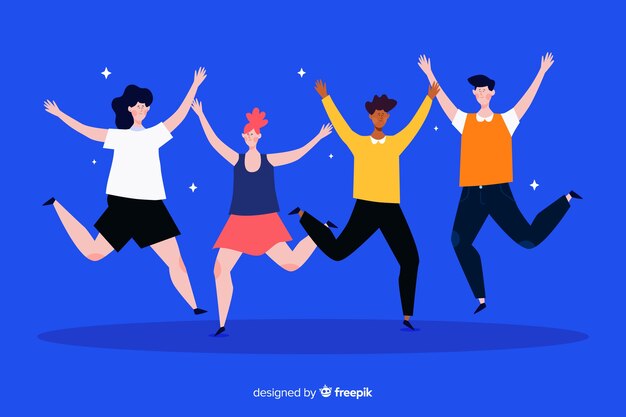 Flat design illustration of young people jumping