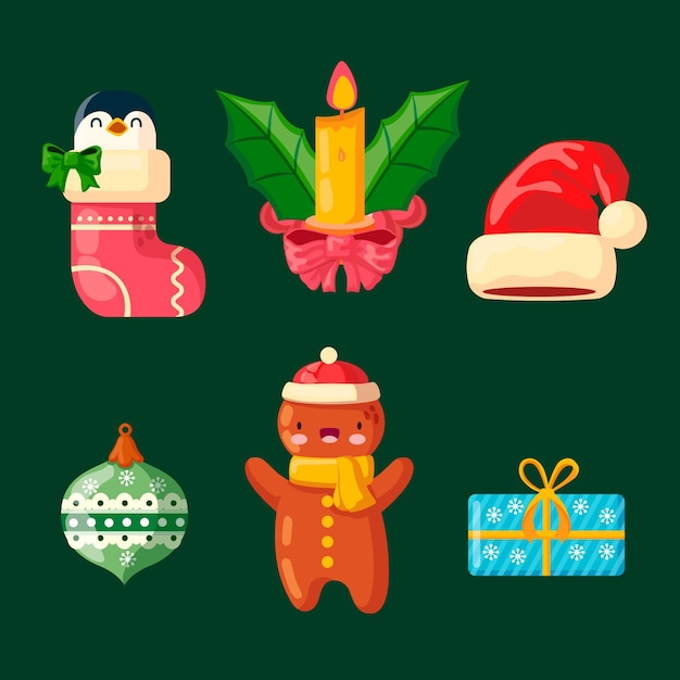 Flat design illustrations christmas element collection