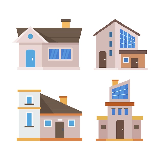 Vettore gratuito illustrazioni di design piatto di case