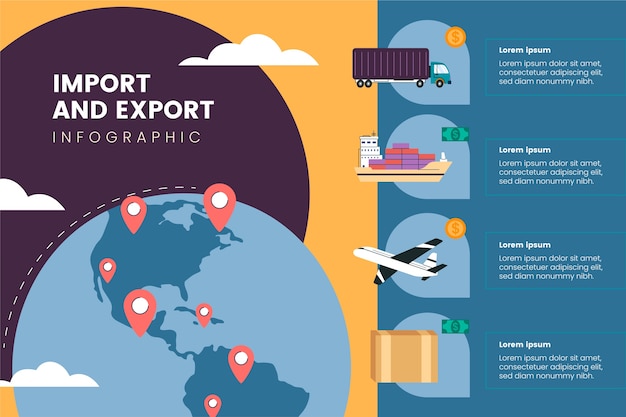 Бесплатное векторное изображение Плоский дизайн импорта и экспорта инфографики