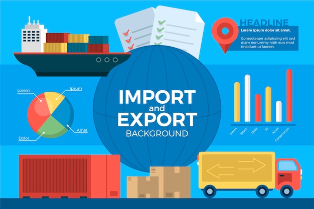 Flat design import and export infographic