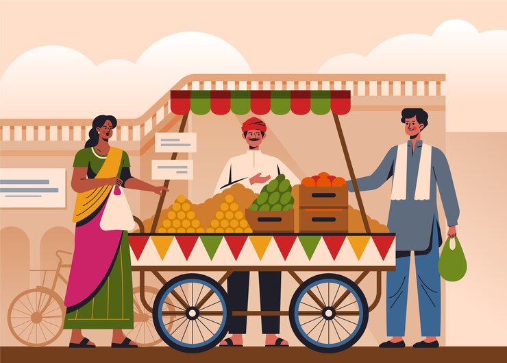 मुफ़्त वेक्टर flat design india food market illustration