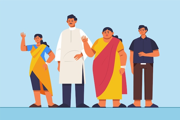 Flat design indian family illustration