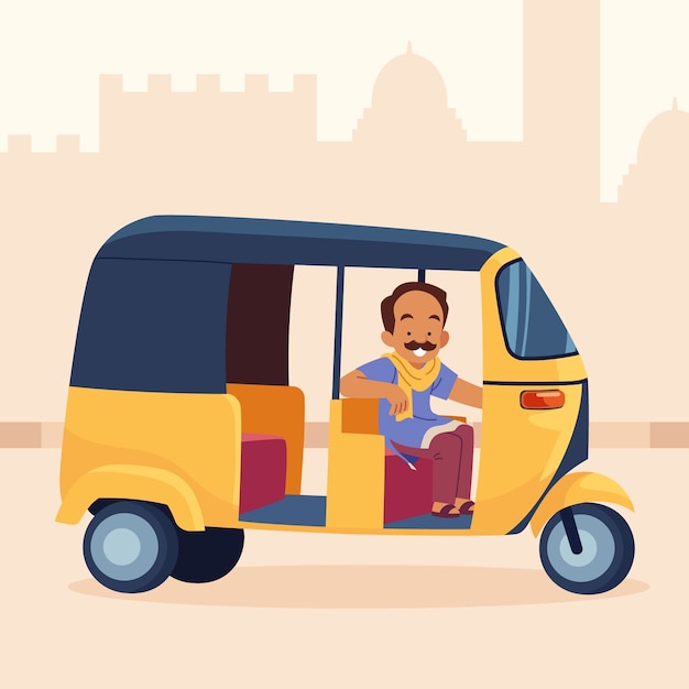 Flat design indian man driving van