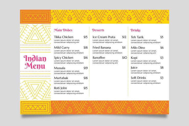 Free Vector flat design indian menu template