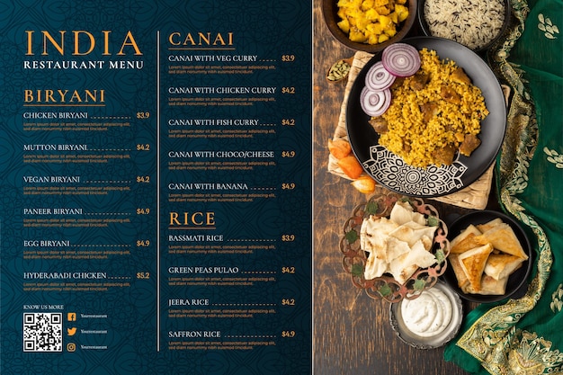 Free vector flat design indian menu