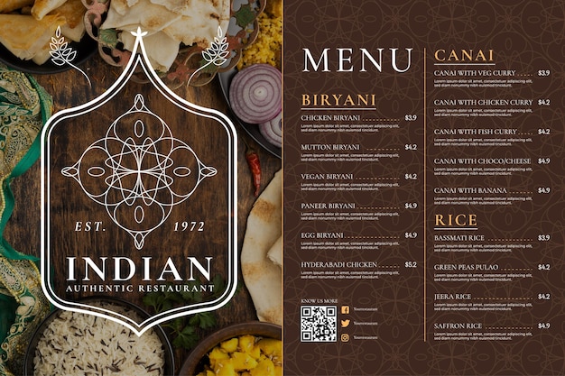 Индийское меню в плоском дизайне