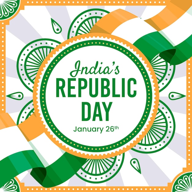 旗が付いているフラットなデザインのインド共和国記念日