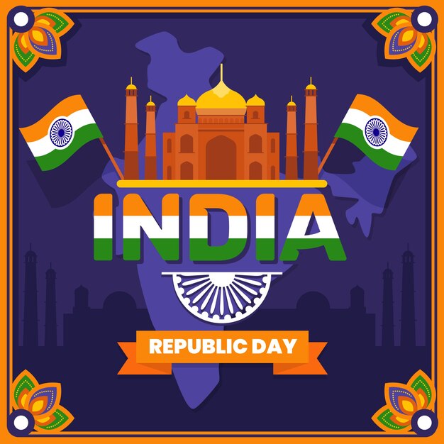 Flat design indian republic day with flags