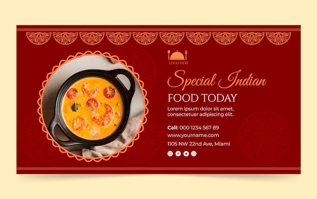 Flat design indian restaurant facebook template