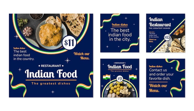 Free vector flat design indian restaurant instagram post