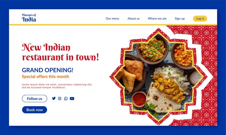 Free Vector flat design indian restaurant landing page