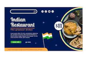 Free vector flat design indian restaurant landing page