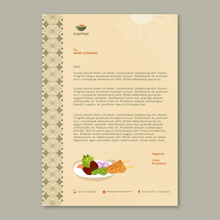 मुफ़्त वेक्टर flat design indian restaurant letterhead template