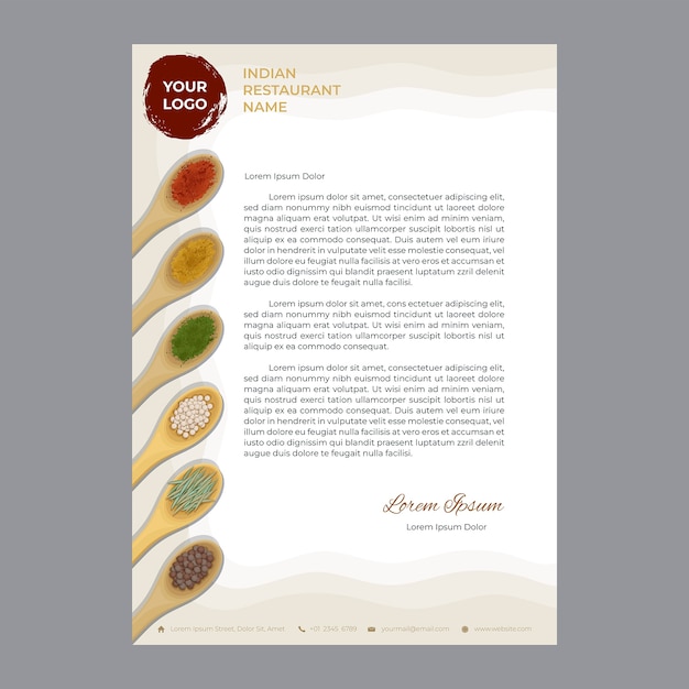 Free vector flat design indian restaurant letterhead