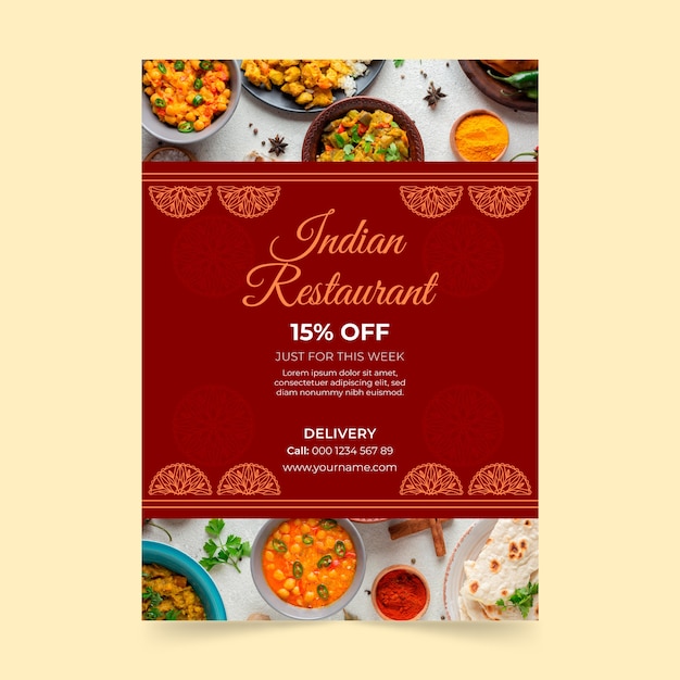 Free vector flat design indian restaurant poster