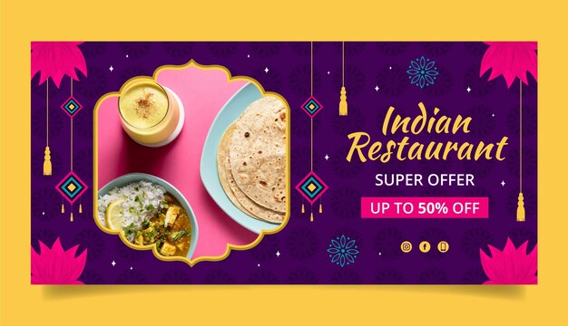 Flat design indian restaurant sale banner