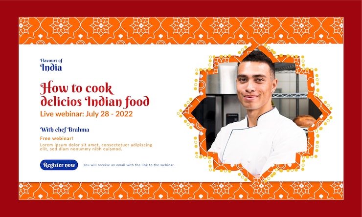 मुफ़्त वेक्टर flat design indian restaurant webinar template