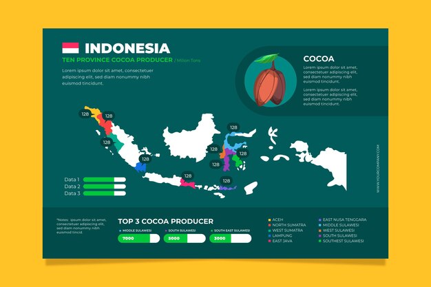Flat design indonesia map infographics template