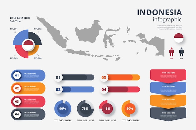 Flat design indonesia map infographics template