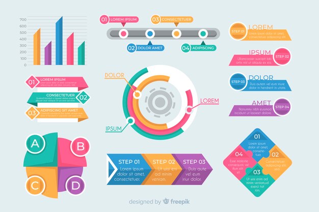 フラットなデザインのインフォグラフィック要素のコレクション