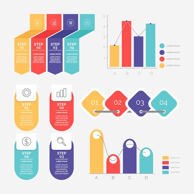 Flat design infographic elements pack