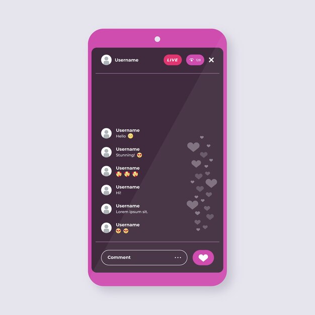 Modello di interfaccia live instagram dal design piatto