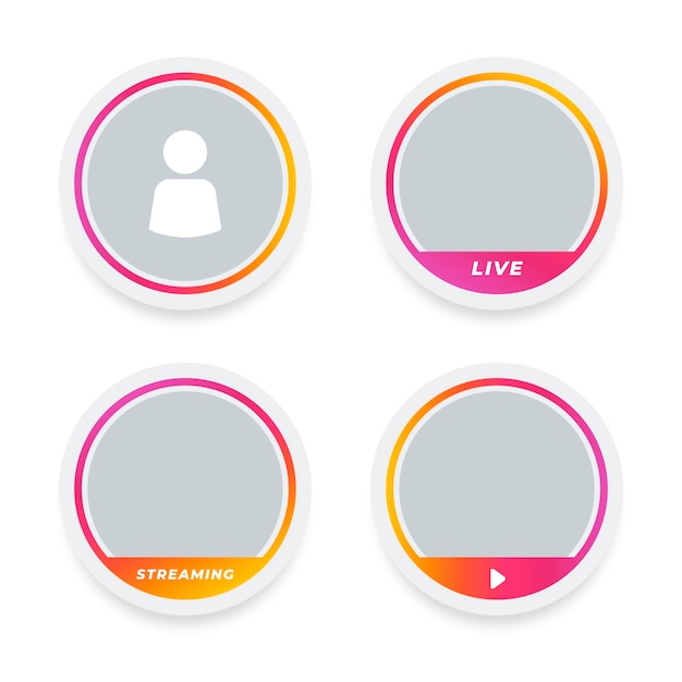 Vettore gratuito set di cornici per utenti live instagram dal design piatto