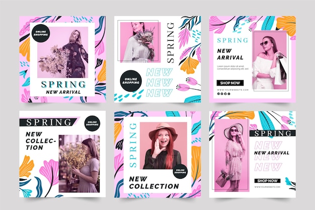 Vettore gratuito modello di vendita di primavera post instagram design piatto