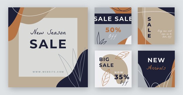 Flat design instagram posts discount template