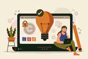 Free vector flat design intellectual property concept with woman and laptop