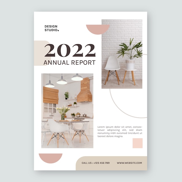 Vettore gratuito modello di relazione annuale di interior design design piatto