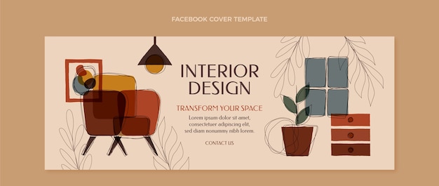 Flat design interior design facebook cover template