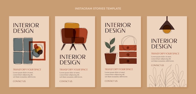 Free vector flat design interior design instagram stories template