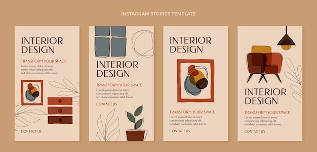 Modello di storie di instagram di design d'interni di design piatto