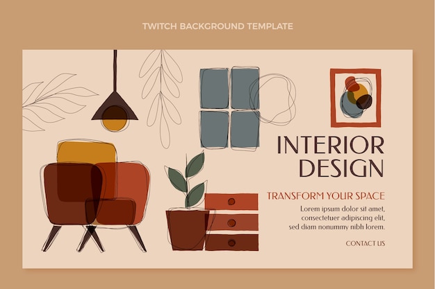 Flat design interior design twitch background template